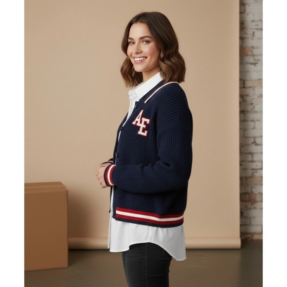 NWT American Eagle Cropped Letterman Cardigan Jacket • Y2K Preppy Collegiate S/M - Picture 9 of 16